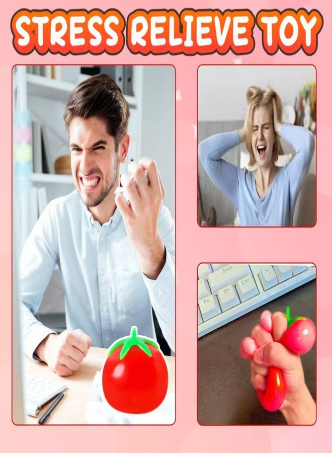 EVDERS 1Pcs Fruit Taba Squishy Toys Tomato Stress Balls for Adults and Kids Squishy Fidget Toy Sticky Sensory Stress Relief Toy Slow Rising Tomato Squishies for Office Classroom Prize Party Favors - Image 4